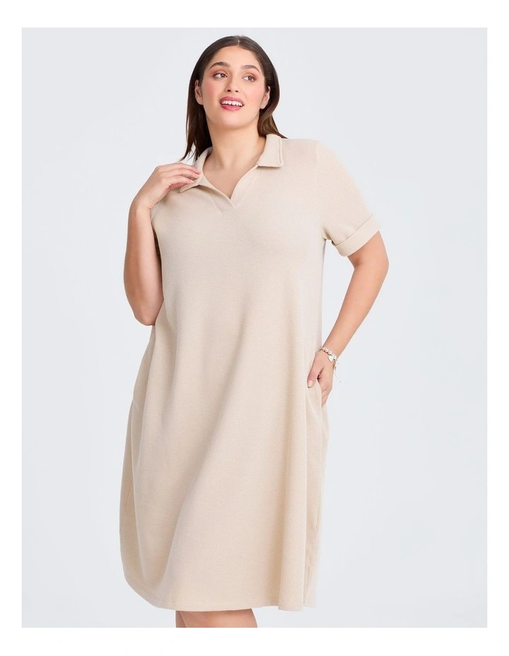 Waffle Collared Dress in Sand image 3