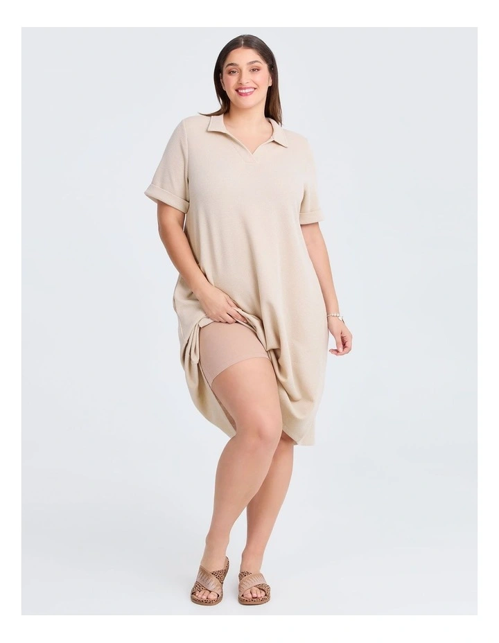 Waffle Collared Dress in Sand image 4