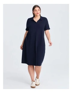 Waffle Collared Dress in Navy
