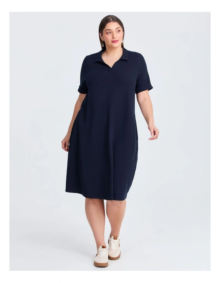 Waffle Collared Dress in Navy image 1