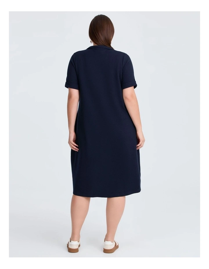Waffle Collared Dress in Navy image 2