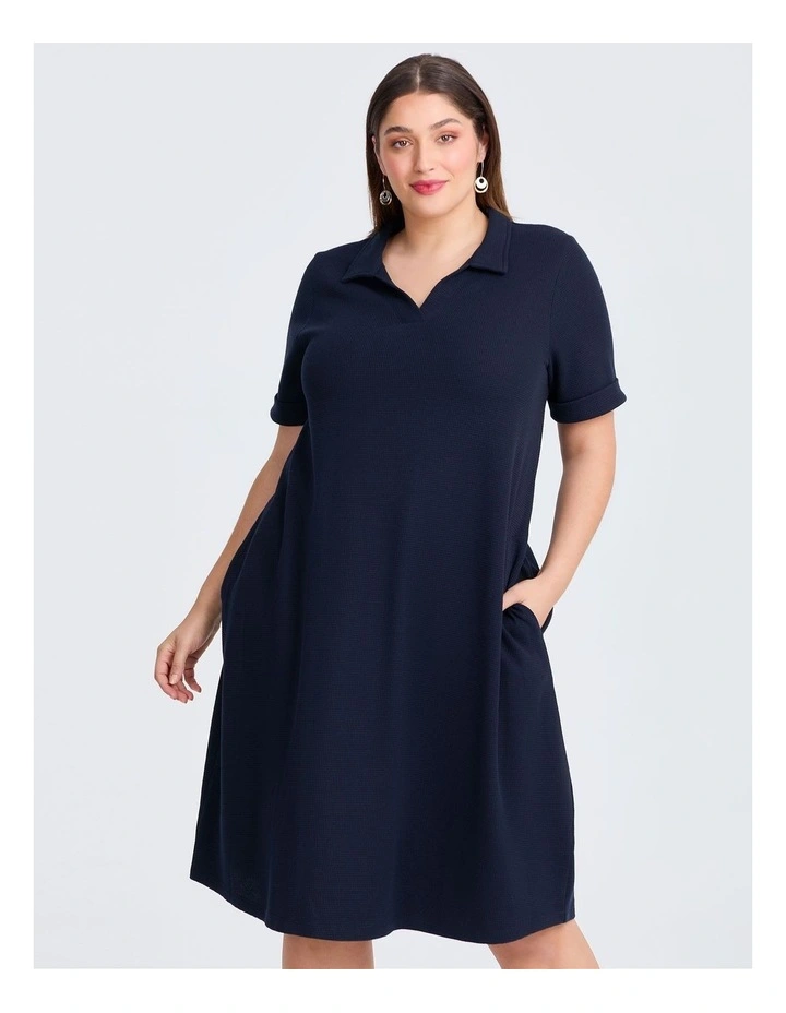 Waffle Collared Dress in Navy image 3