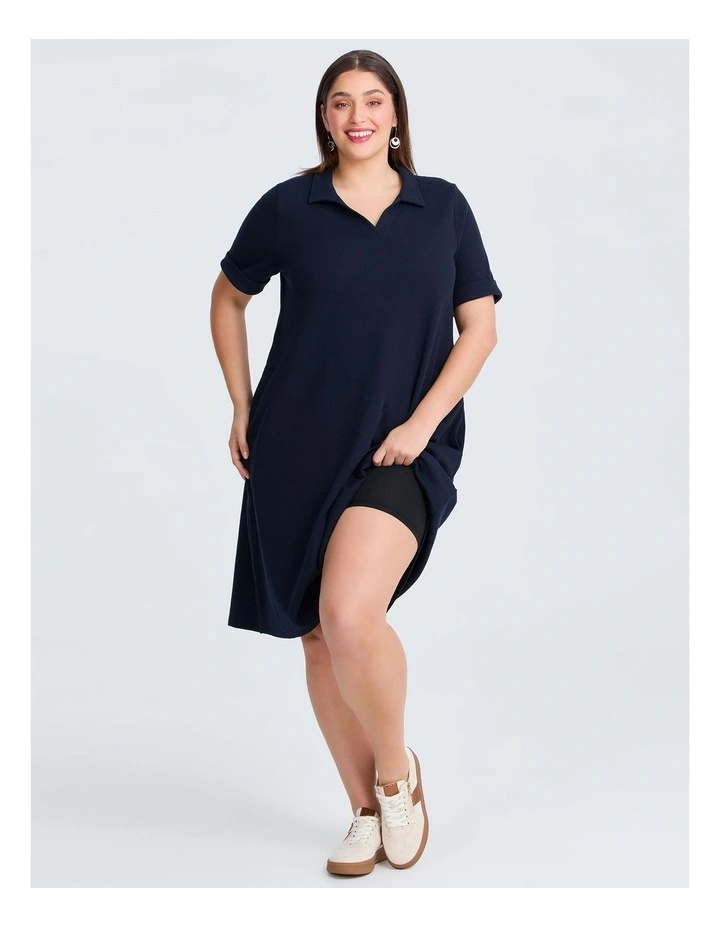 Waffle Collared Dress in Navy image 4