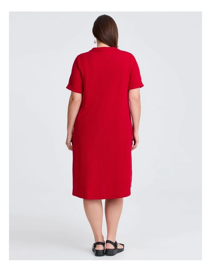 Waffle Collared Dress in Ribbon Red image 2