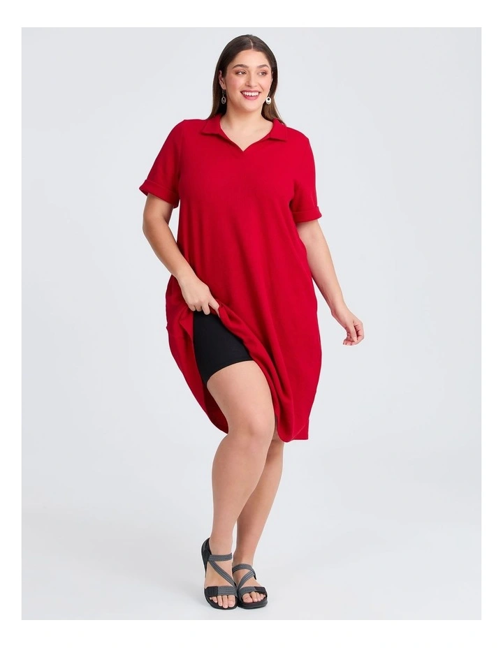 Waffle Collared Dress in Ribbon Red image 4