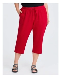Waffle Pull On Crop Pant in Ribbon Red