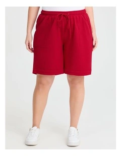 Waffle Pull On Short in Ribbon Red