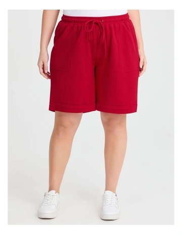 Waffle Pull On Short in Ribbon Red