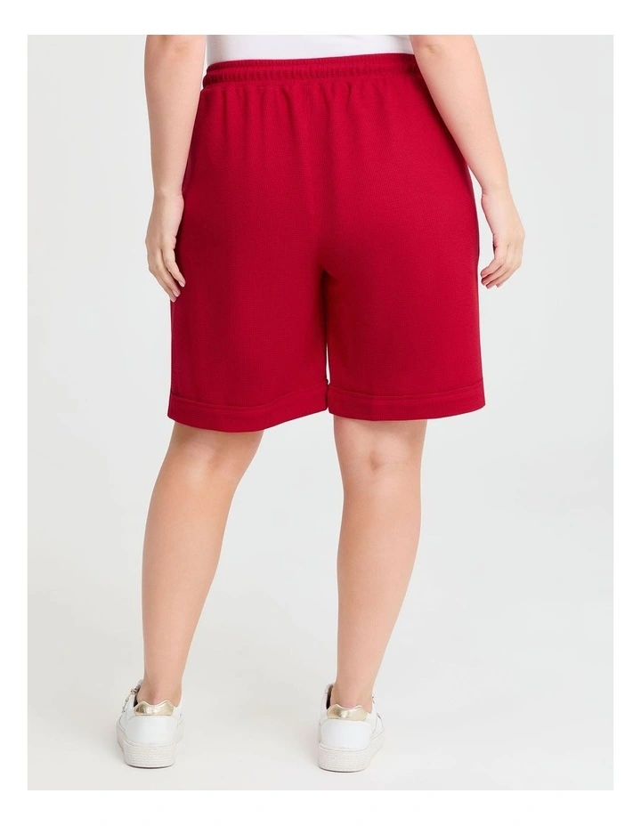Waffle Pull On Short in Ribbon Red image 2