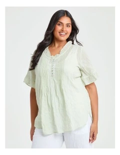 Natural Pleat Detail Top in Light Sage