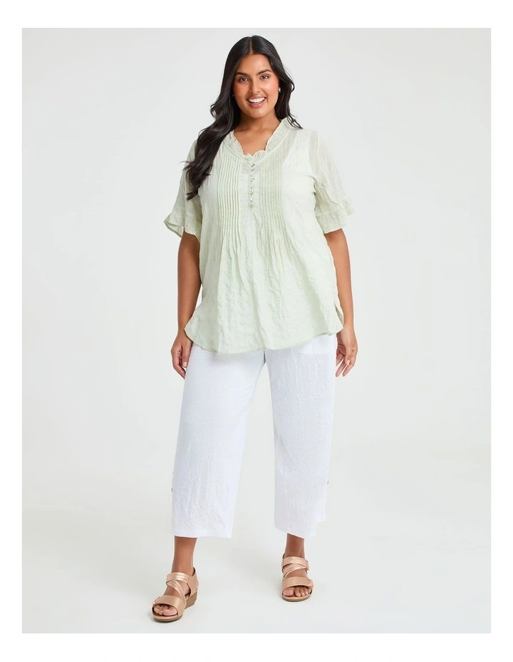 Natural Pleat Detail Top in Light Sage image 3