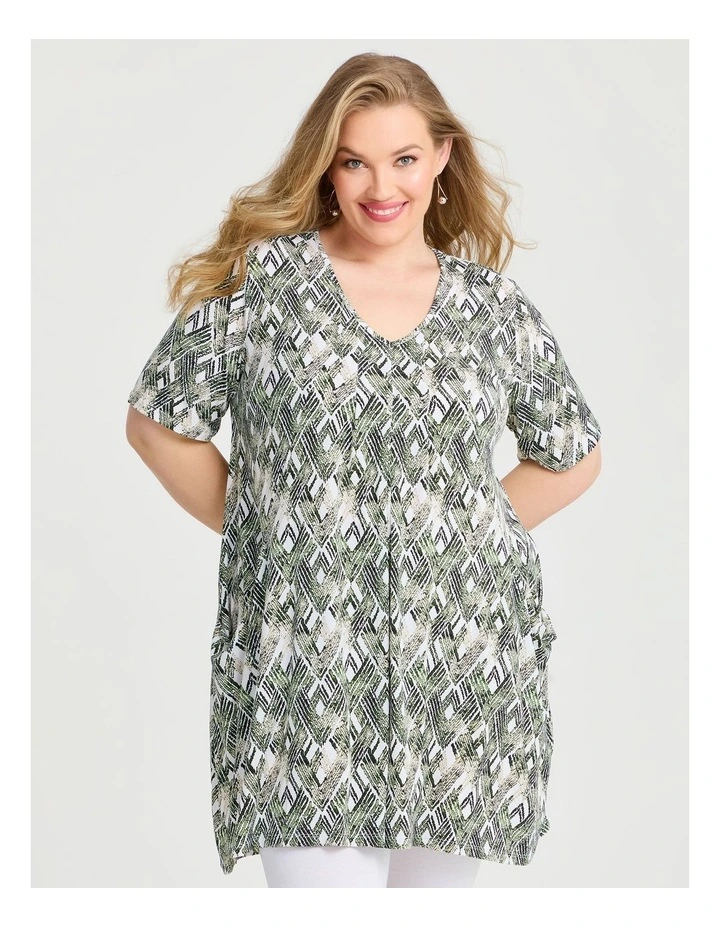 Print Short Sleeve Tunic in Olive image 1