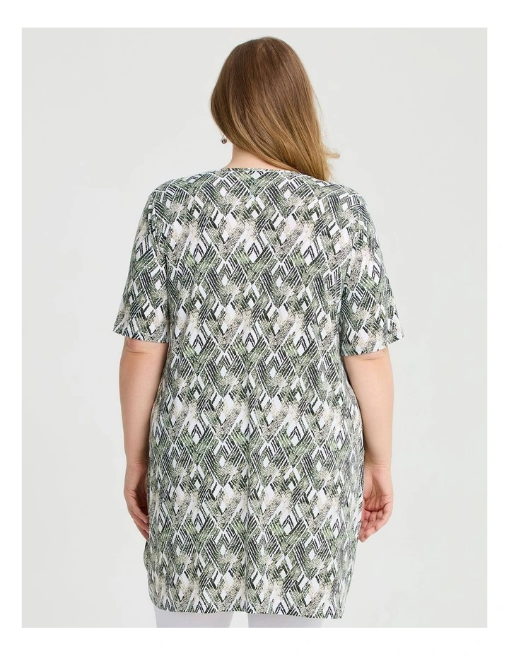 Print Short Sleeve Tunic in Olive image 2