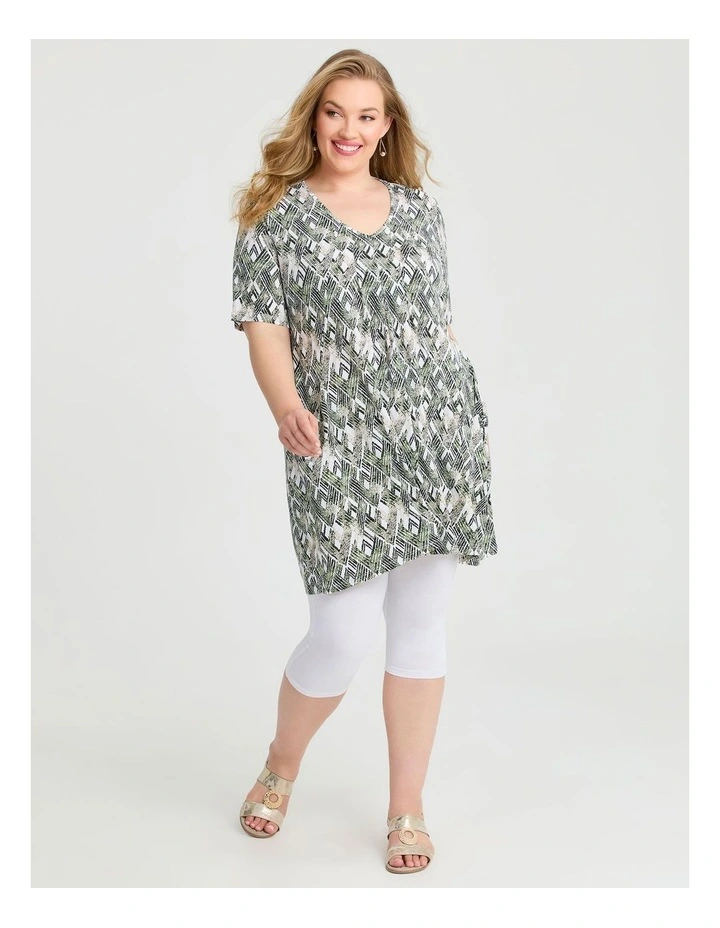 Print Short Sleeve Tunic in Olive image 3