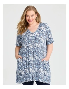 Print Short Sleeve Tunic Blue