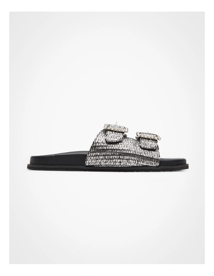 Raffia Slide Sandal in Black image 1