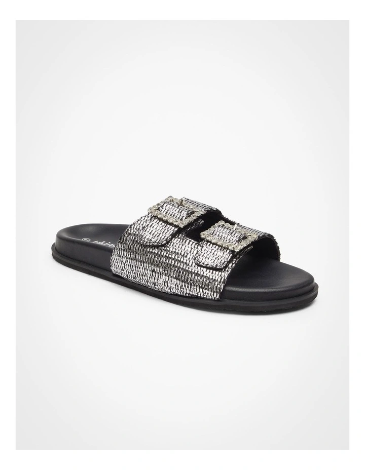 Raffia Slide Sandal in Black image 2
