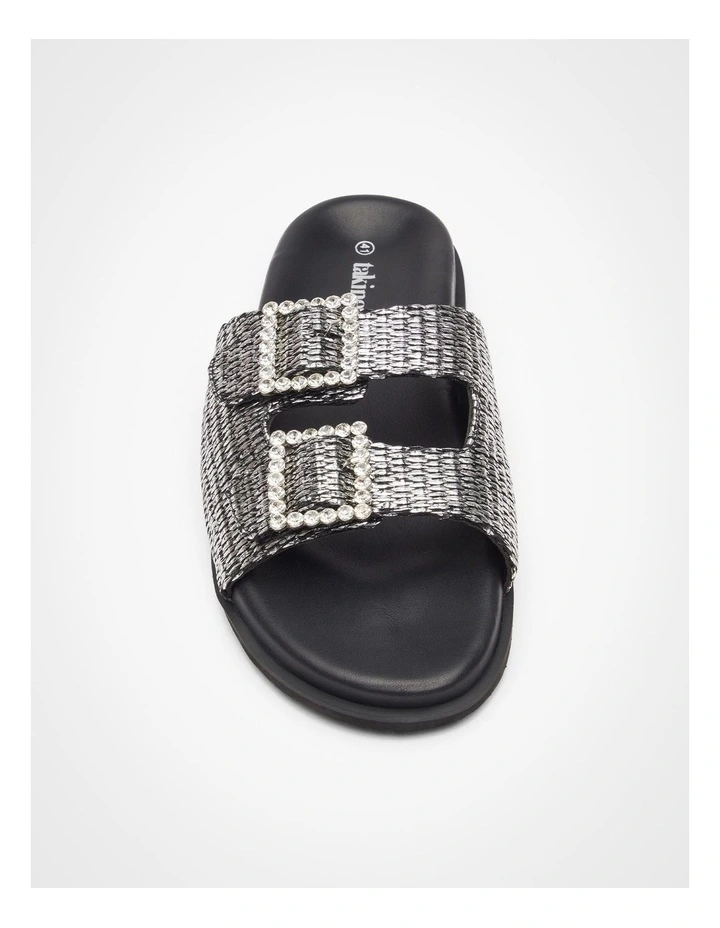 Raffia Slide Sandal in Black image 3