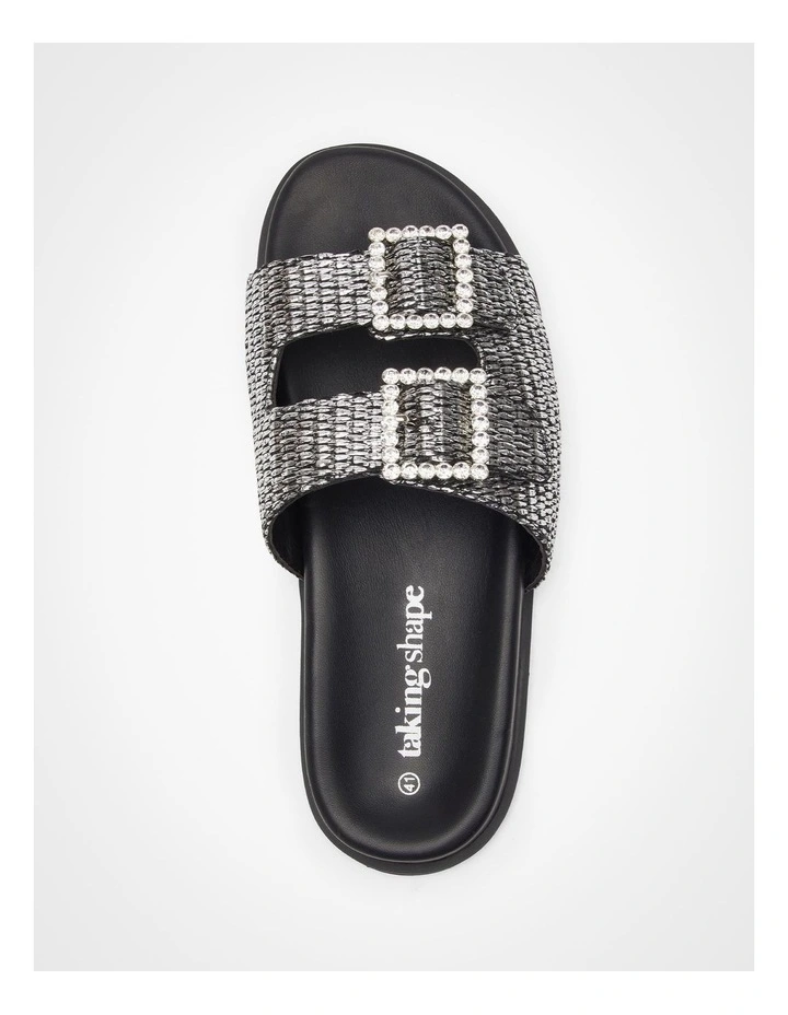 Raffia Slide Sandal in Black image 4
