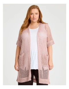 Sparkle Open Knit Cardigan Dusty Pink