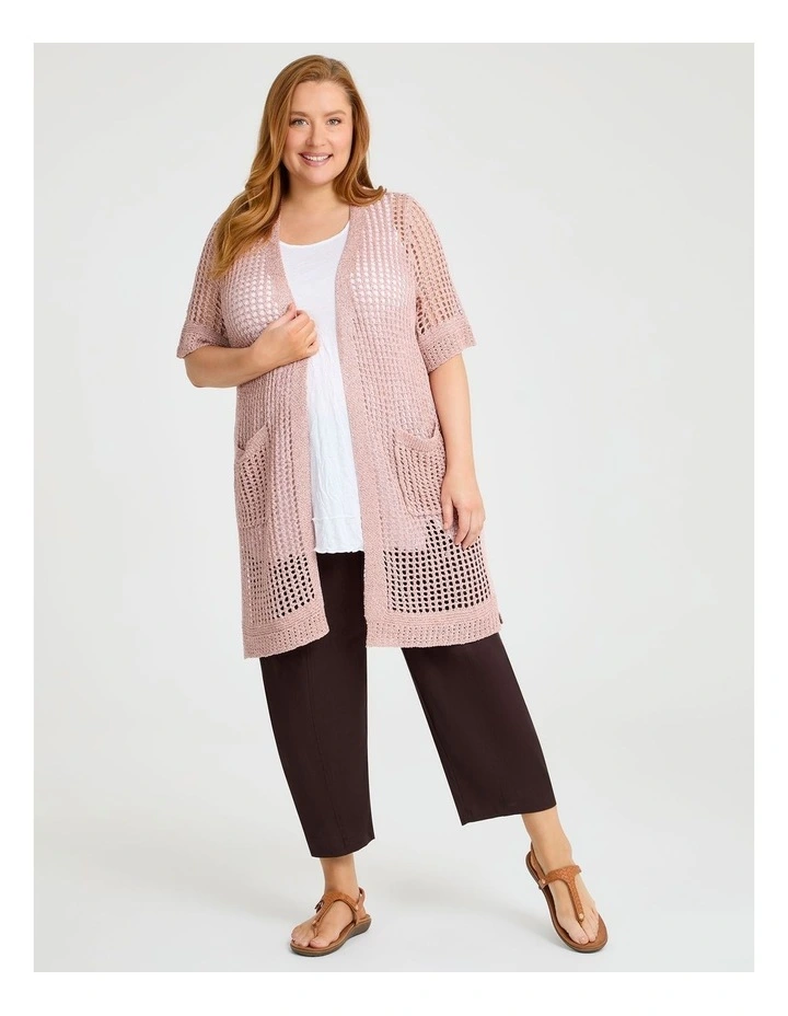 Sparkle Open Knit Cardigan Dusty Pink image 3