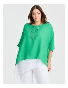 Linen Blend Carmen Overtop Deep Mint