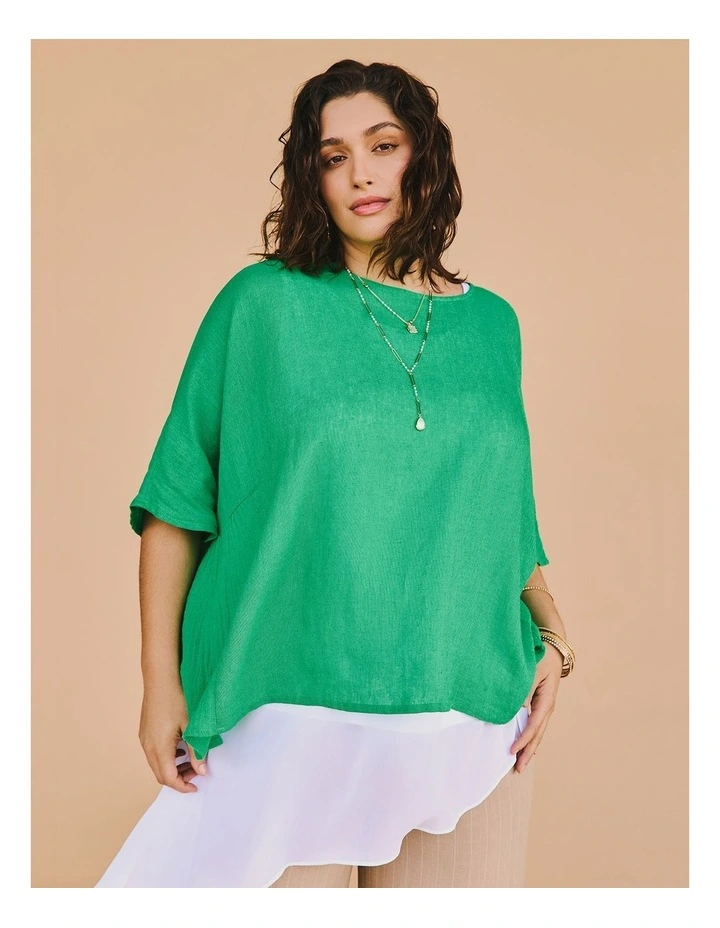Linen Blend Carmen Overtop Deep Mint image 4