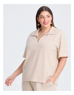 Waffle Collared Top Sand