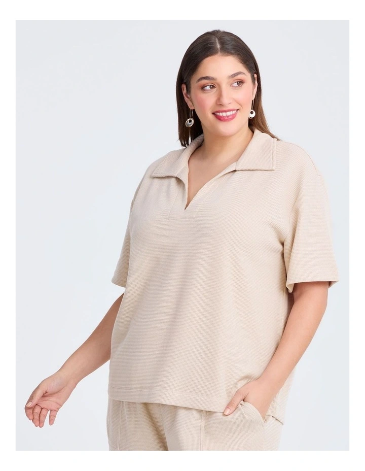 Waffle Collared Top Sand image 1