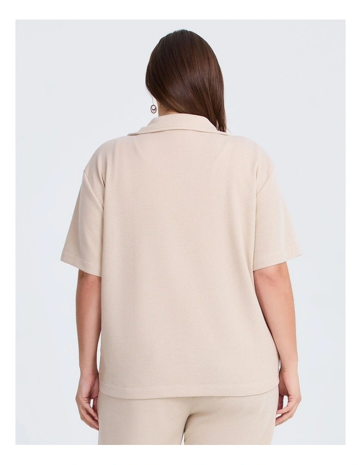 Waffle Collared Top Sand image 2