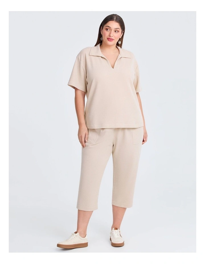 Waffle Collared Top Sand image 3