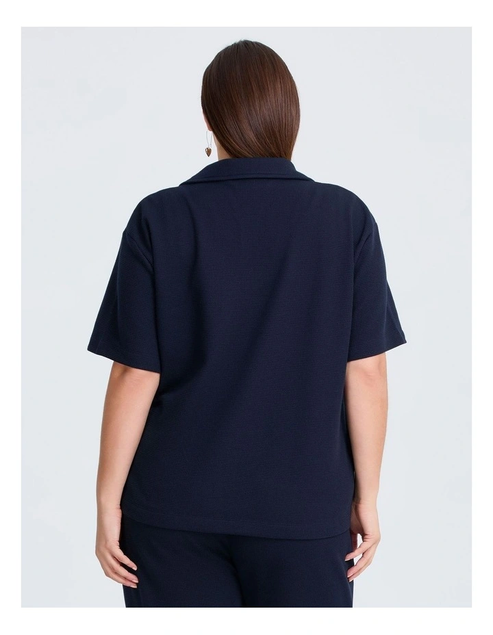 Waffle Collared Top Navy image 2