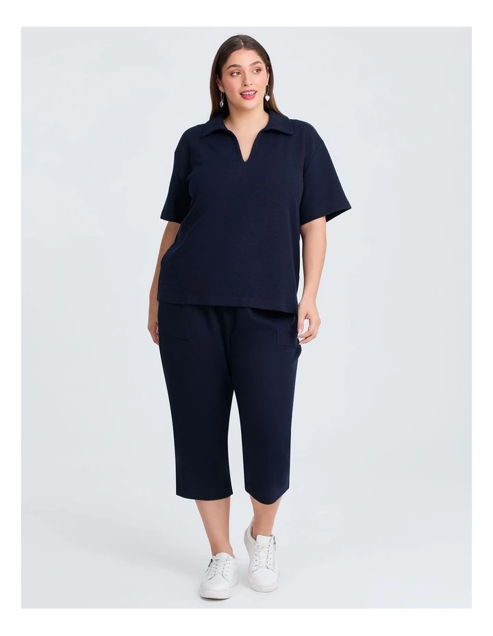 Waffle Collared Top Navy image 3