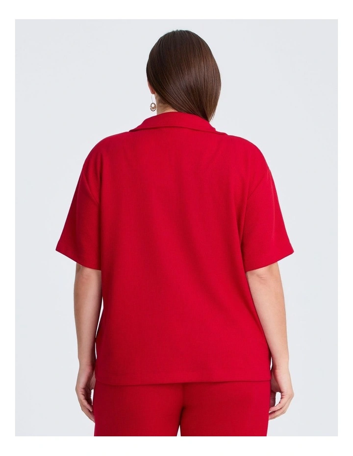 Waffle Collared Top Ribbon Red image 2
