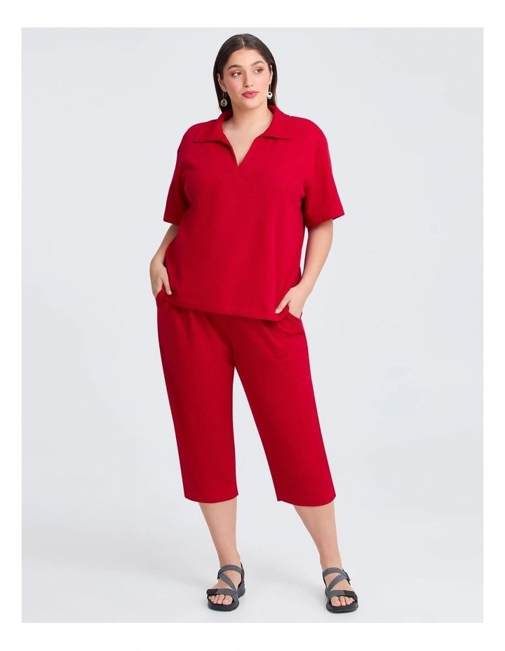 Waffle Collared Top Ribbon Red image 3