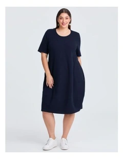 Waffle Tulip Dress Navy
