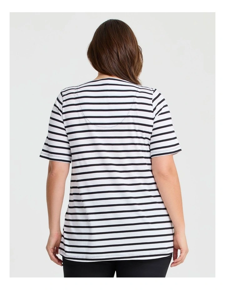 Cotton Notch Neck Top in Black/White image 2