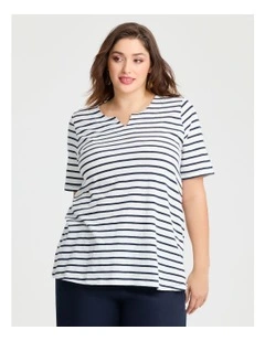 Cotton Notch Neck Top in Navy/Ivory