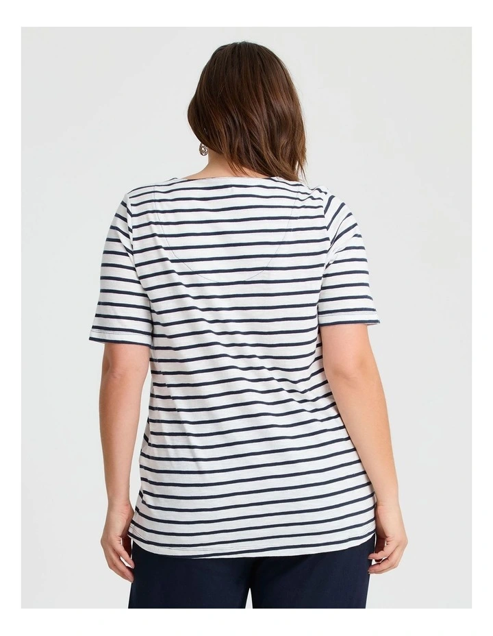 Cotton Notch Neck Top in Navy/Ivory image 2