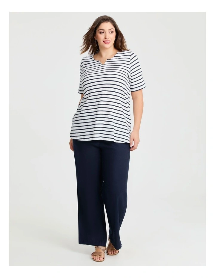 Cotton Notch Neck Top in Navy/Ivory image 3