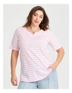 Cotton Notch Neck Top Pink Stripe