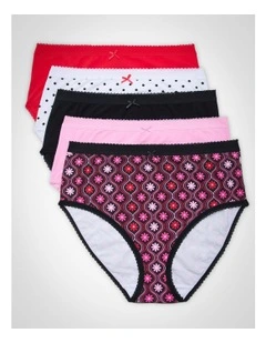 5 Pack Cotton Retro Floral Briefs Multi
