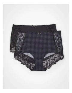 2Pk Micro Lace Detail Briefs Gingham