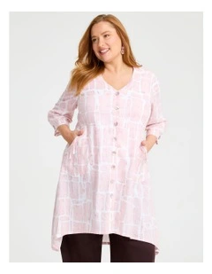 Blissful Linen Bamboo Duster Dusty Pink Print