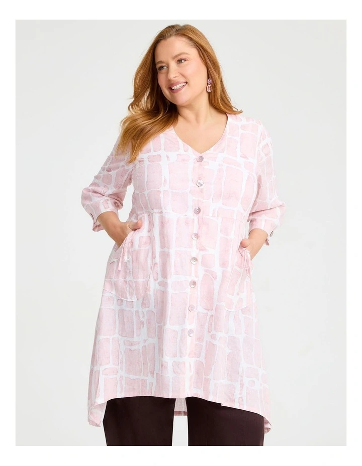 Blissful Linen Bamboo Duster Dusty Pink Print image 1