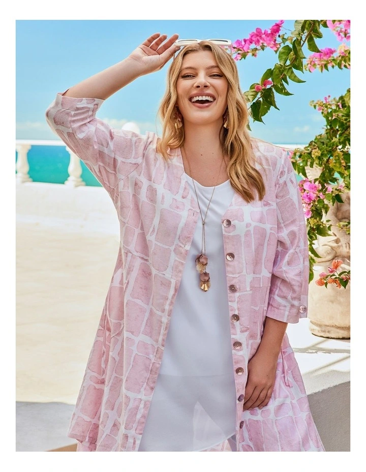 Blissful Linen Bamboo Duster Dusty Pink Print image 5