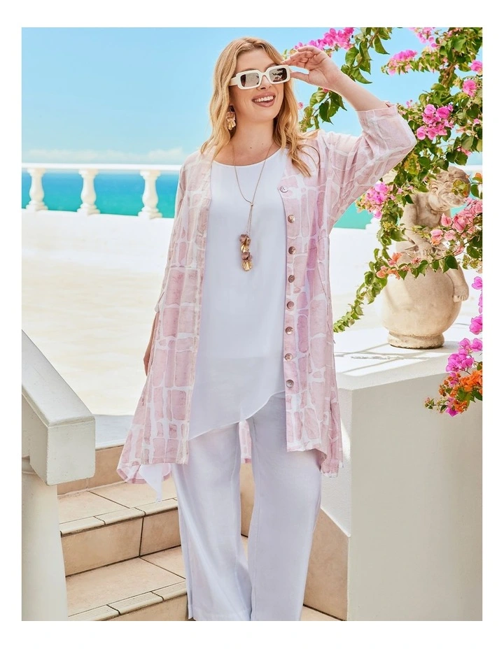 Blissful Linen Bamboo Duster Dusty Pink Print image 6
