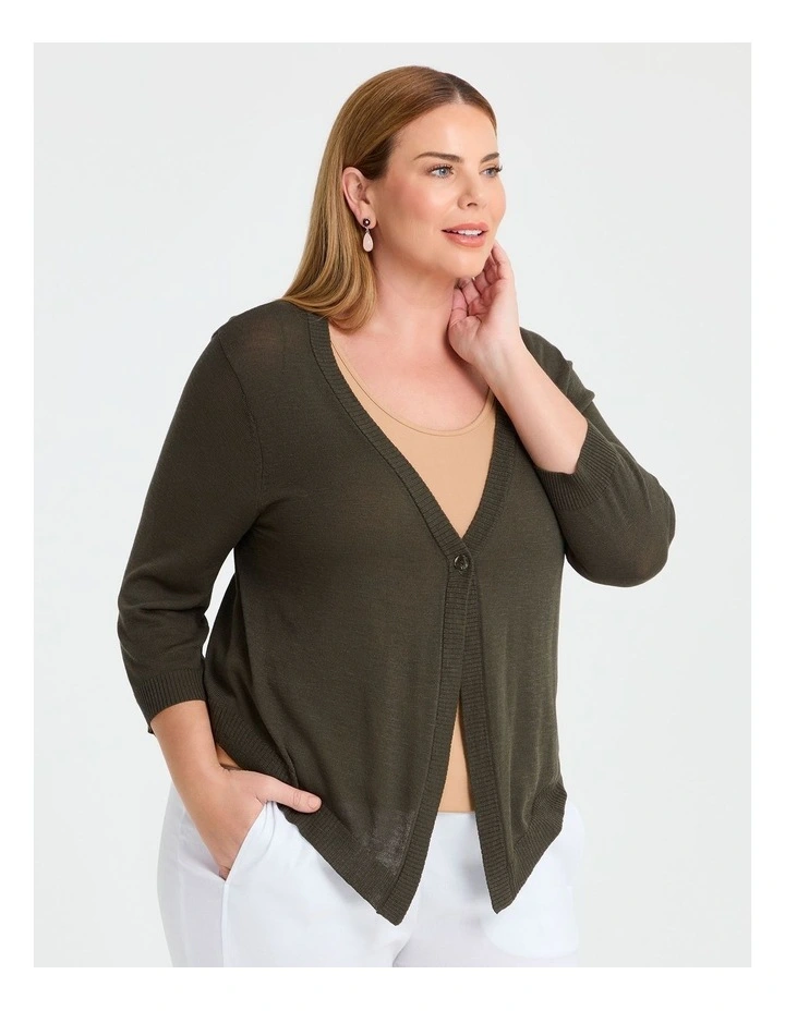 Tori Slub Knit Crop Cardigan in Olive image 1