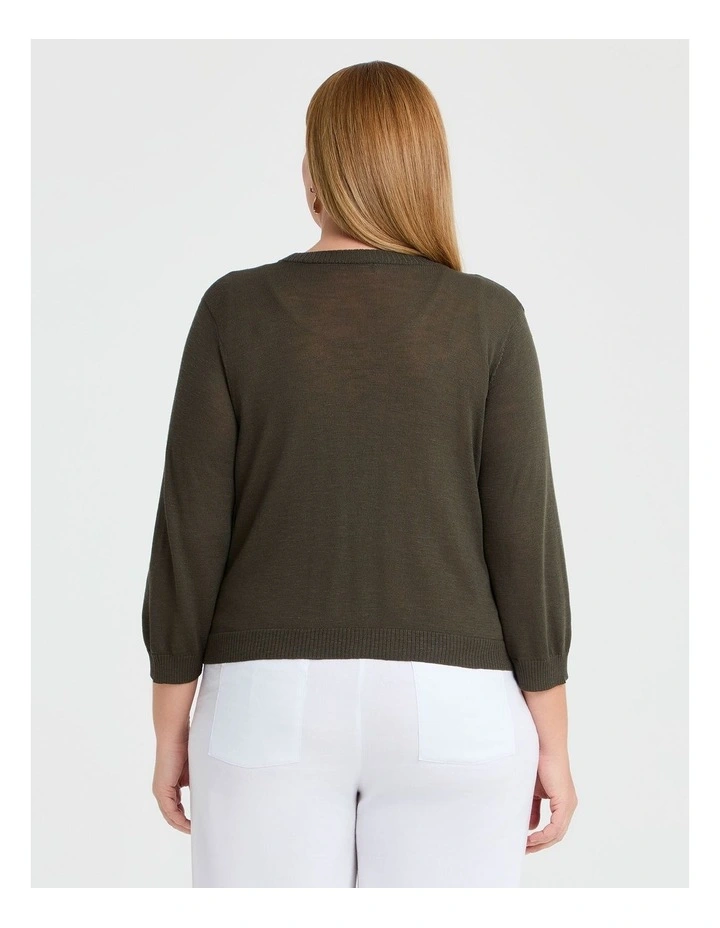 Tori Slub Knit Crop Cardigan in Olive image 2