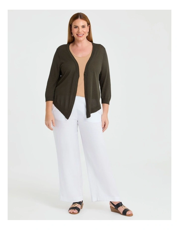 Tori Slub Knit Crop Cardigan in Olive image 3